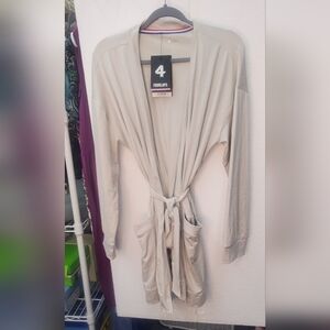 Cream Wrap-Style Robe with Tie Belt